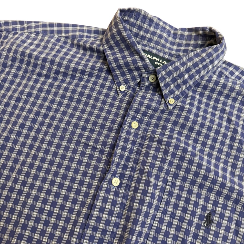 Ralph Lauren Golf Tilden Shirt Mens XXL Blue White Plaid Short Sleeve Cotton